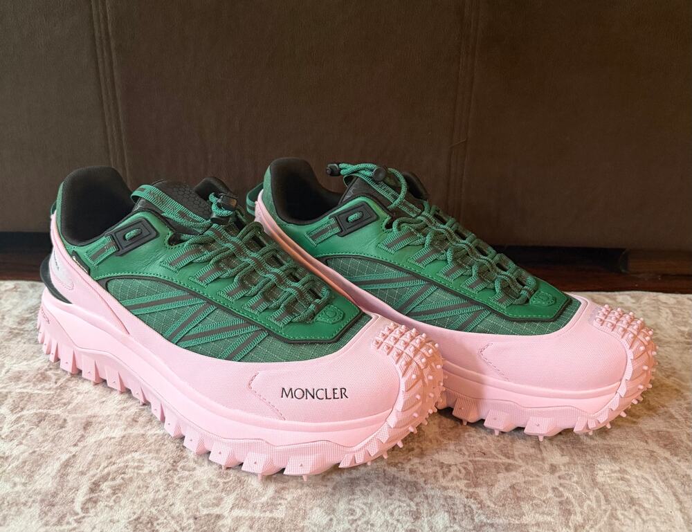 $995 NIB Moncler Trailgrip Pink Green GTX Low-Top Sneakers Shoes Size 44(11)D